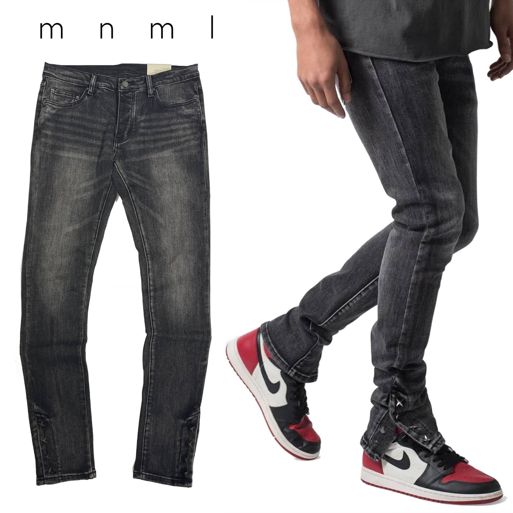 mnml スキニー 28 mnml M588 SNAP スキニー デニム パンツ フレアカット ブーツカット