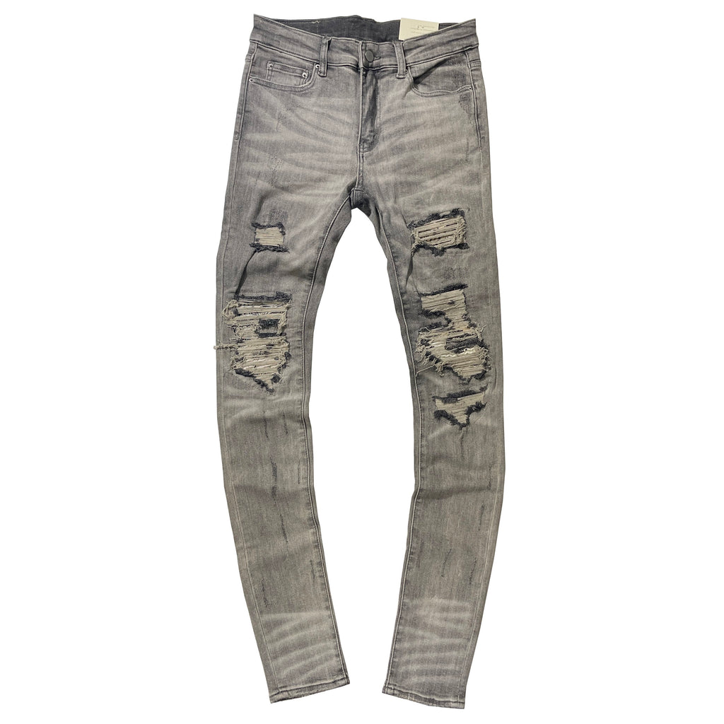 mnml X284 MOTO PAISLEY クラッシュ リペア スキニー デニム パンツ