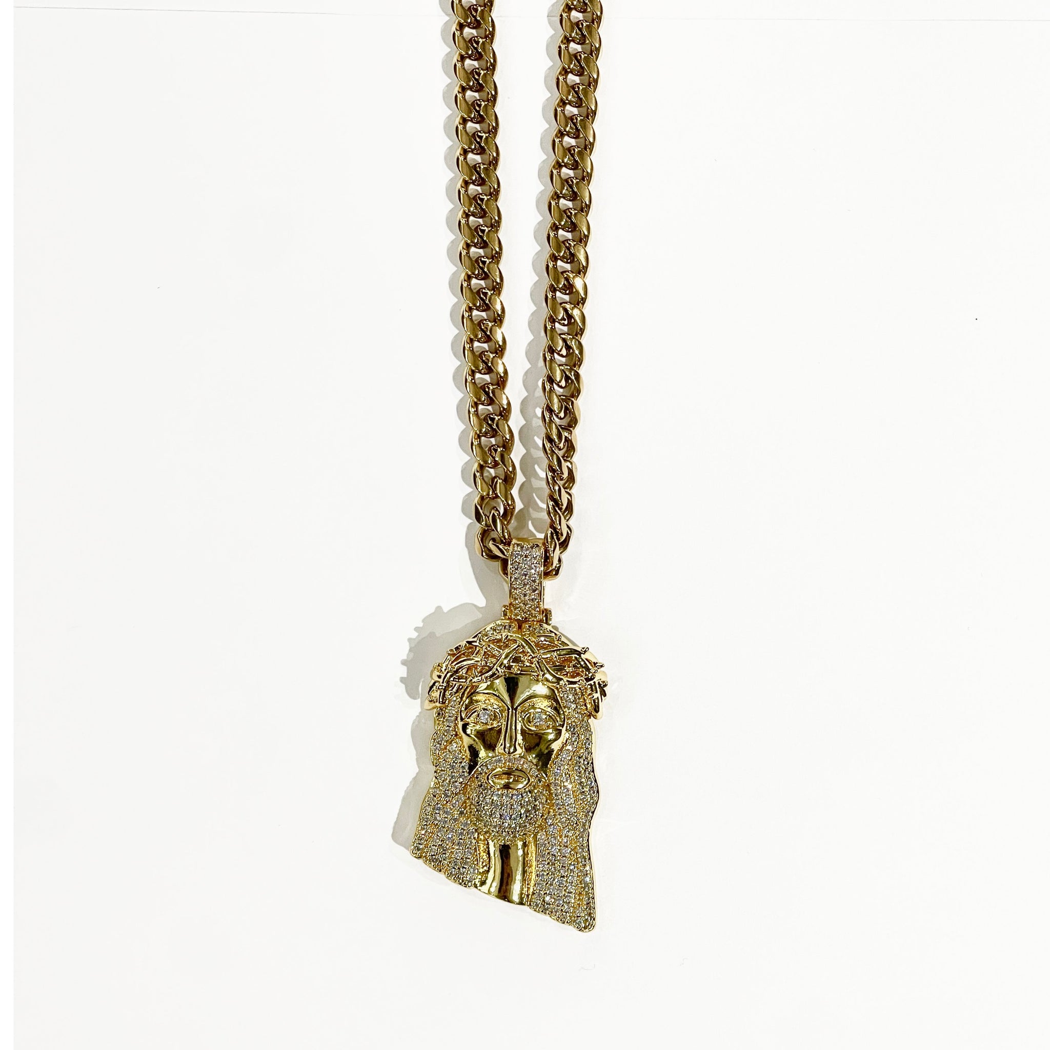 送料無料】GOLDEN GILT XL Jesus Piece ゴールド ネックレス ジーザス ペンダント 金 w/ Cuban Neck –  Atomicdope