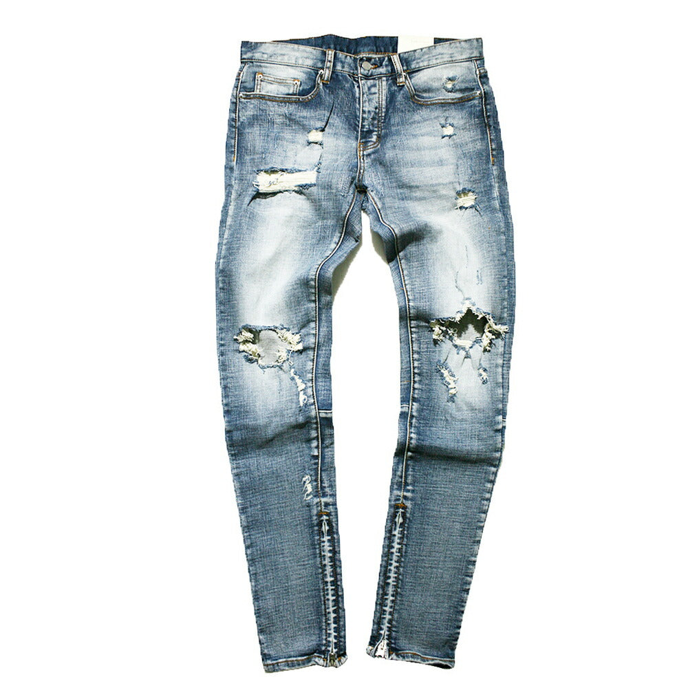 mnml M1 クラッシュ スキニー デニム パンツ ダメージ ブルー STRETCH