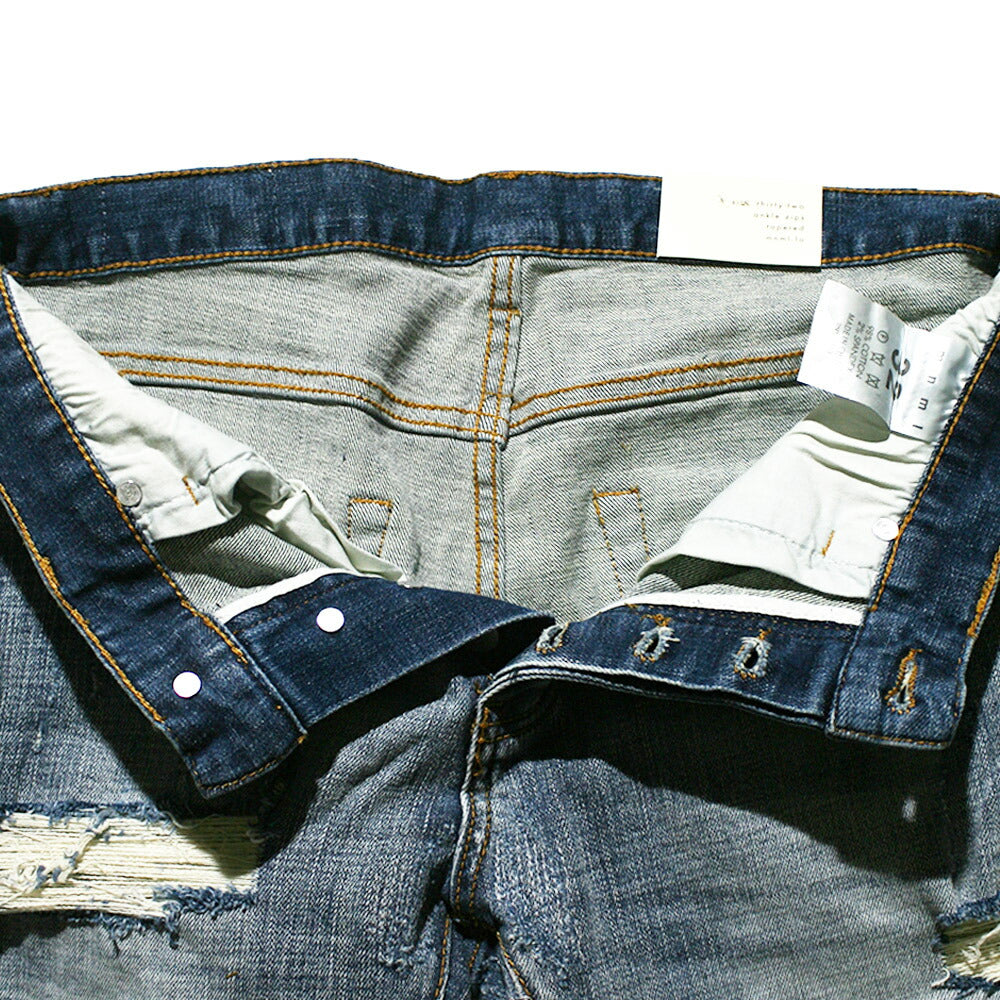 mnml M1 クラッシュ スキニー デニム パンツ ダメージ ブルー STRETCH