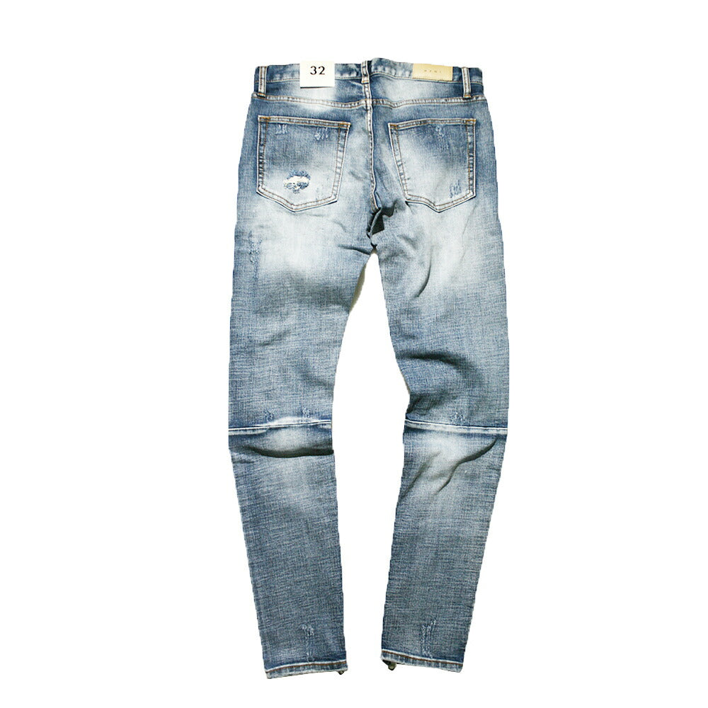 mnml M1 クラッシュ スキニー デニム パンツ ダメージ ブルー STRETCH