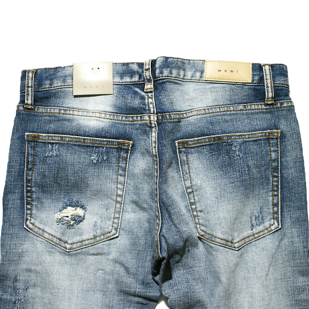 mnml M1 クラッシュ スキニー デニム パンツ ダメージ ブルー STRETCH