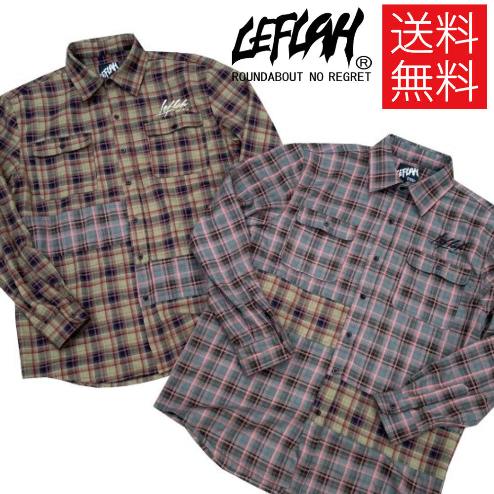 【送料無料】LEFLAH switched チェックシャツ ロングスリーブ グレー カーキ 長袖 check shirts Grey Khaki  レフラー